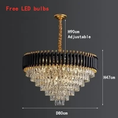DecorBites™ Crystal LED Pendant Light Chandelier: Modern Black Luxury Lighting for Home Decor