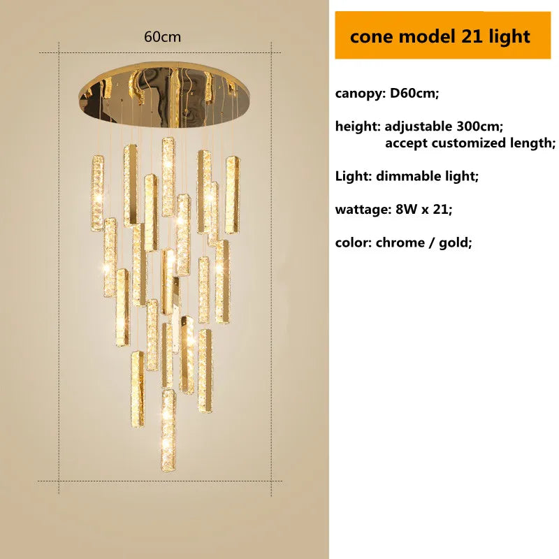DecorBites™ Crystal Lustre Pendant Lights with Dimmable LED, Adjustable Cable - Gold Chrome Steel