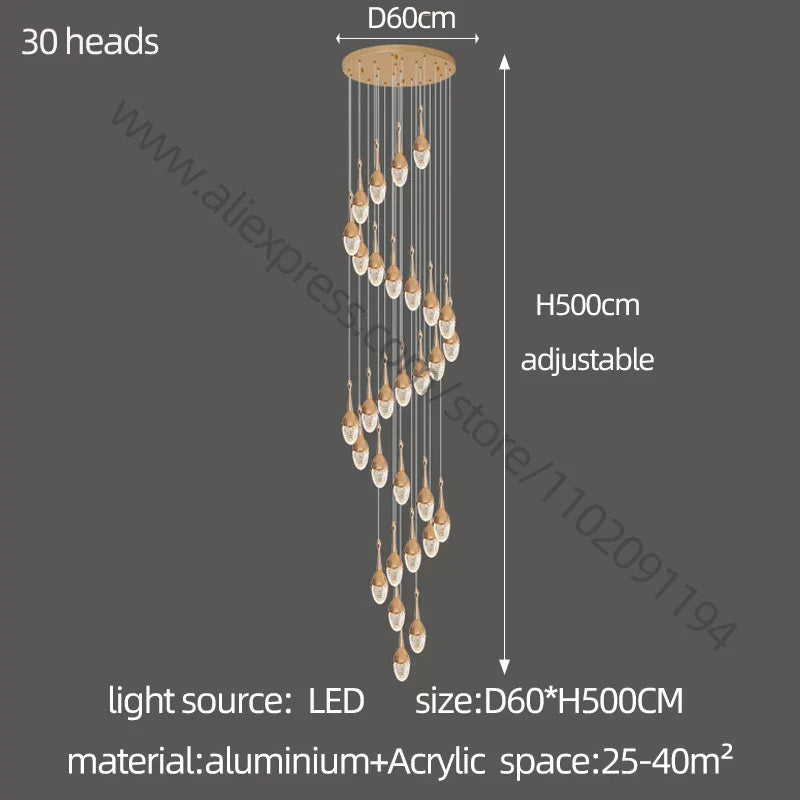 DecorBites™ Gold LED Staircase Chandelier | Luxury Large Living Room Pendant Lamp