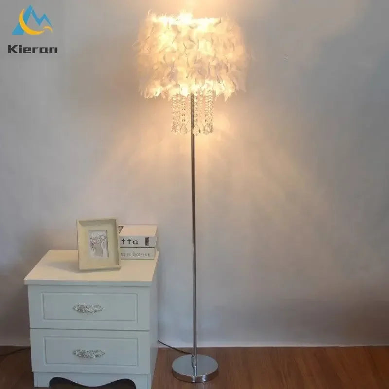 DecorBites™ Crystal LED Feather Floor Lamp for Modern Nordic Living Room Decor