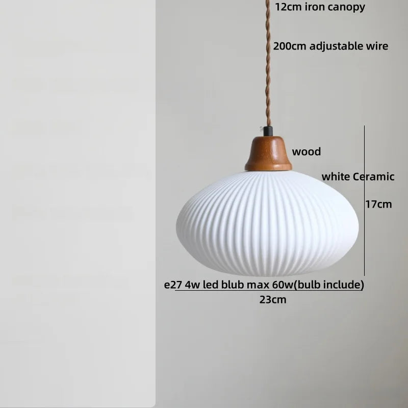 DecorBites™ Brown Wood Ceramic Tassel LED Pendant Lights for Modern Interior Lighting