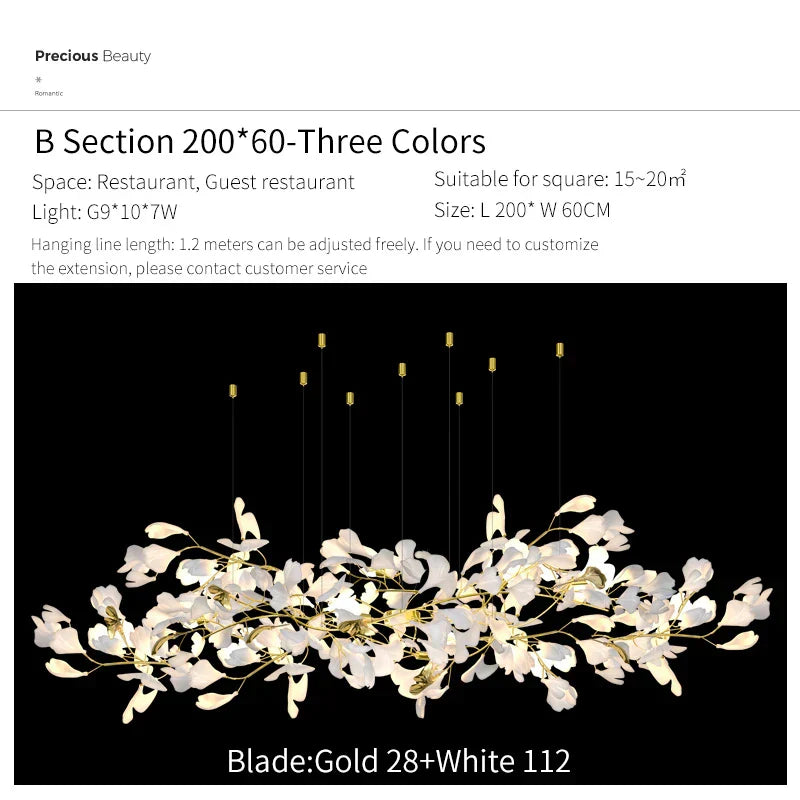 DecorBites™ Ginkgo Biloba Chandelier: Elegant Duplex Living Room Hotel Lobby Pendant Light