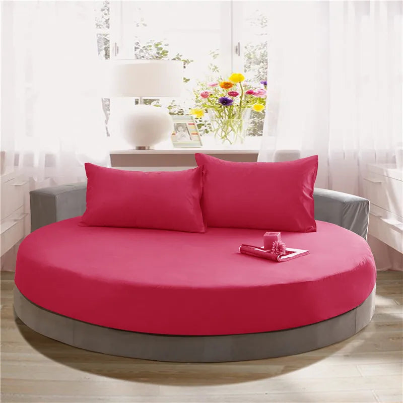 DecorBites™ Cotton Round Fitted Bed Sheet Set with Pillowcases