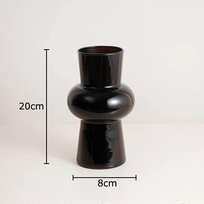 DecorBites™ Black Glass Vase with Artificial Flowers for Stylish Room Decor