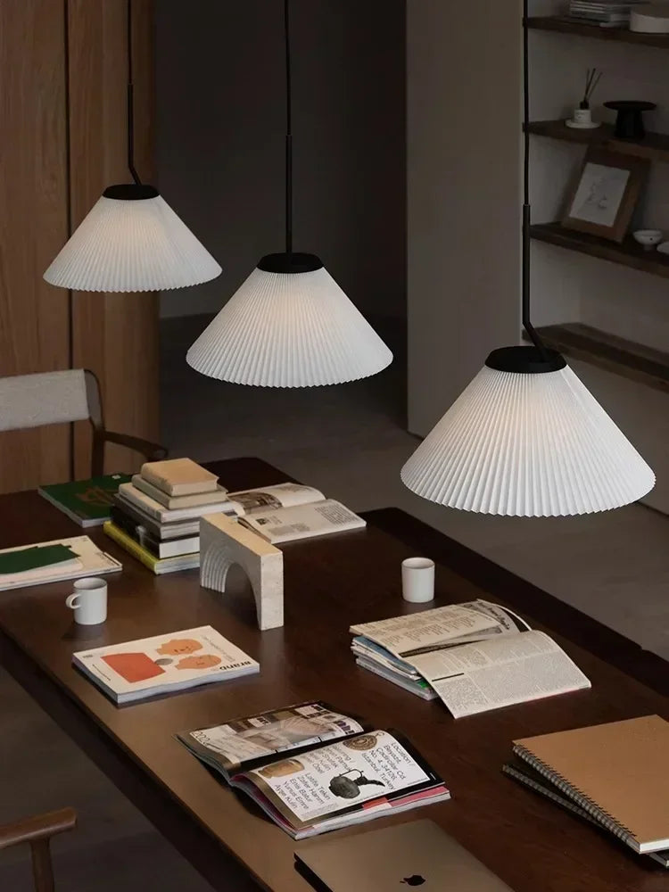 DecorBites™ Cream LED Pendant Light Nordic Pleated Chandelier for Home Decoration