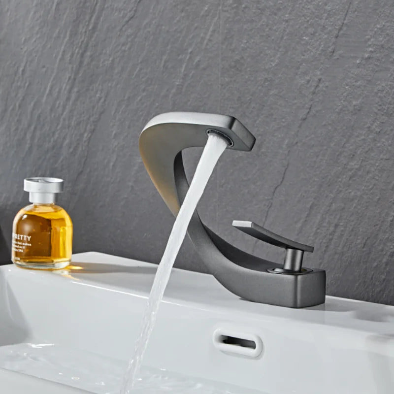 DecorBites™ Gold & White Bathroom Basin Faucet Deck Mounted Sink Tap, Brass with Rose Gold Accent