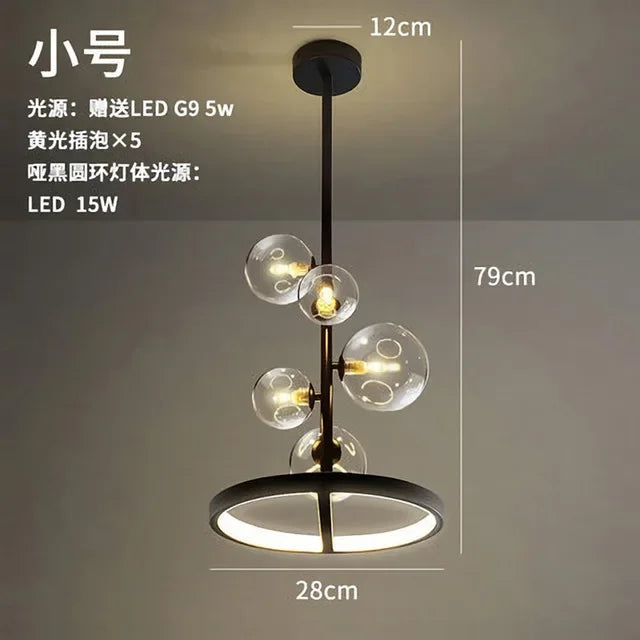 DecorBites™ Black Glass Ring Pendant Light - Nordic Style LED Chandelier for Home Decor