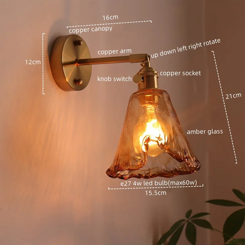 DecorBites™ Amber Glass LED Wall Lamps for Living Room and Bathroom Mirror Lighting