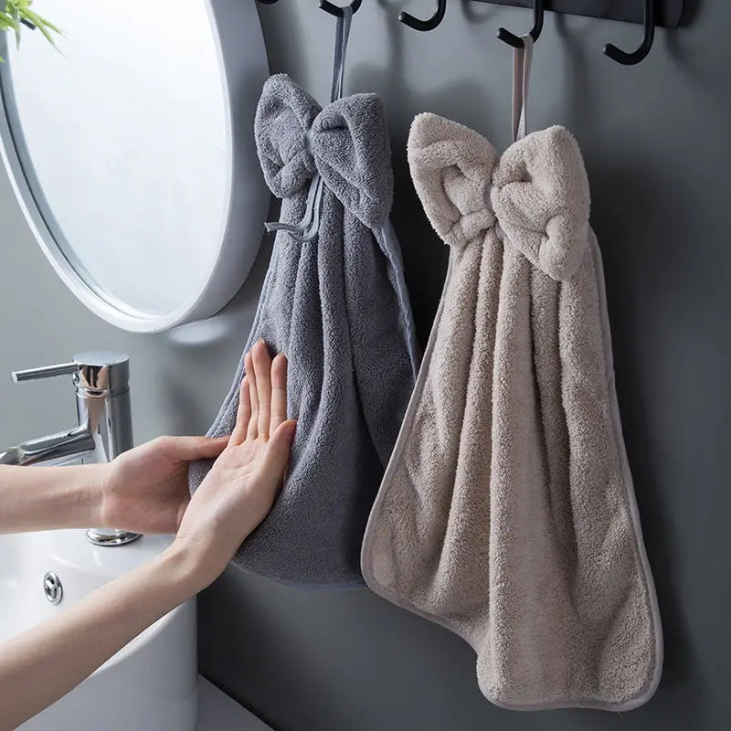 DecorBites™ Bowknot Coral Velvet Microfiber Hand Towels: Soft, Quick Dry, Absorbent Cleaning Cloth