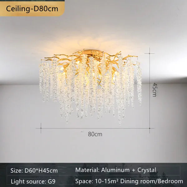 DecorBites™ Crystal Branch Chandelier: French Style Romantic Tassel Ceiling Lamp