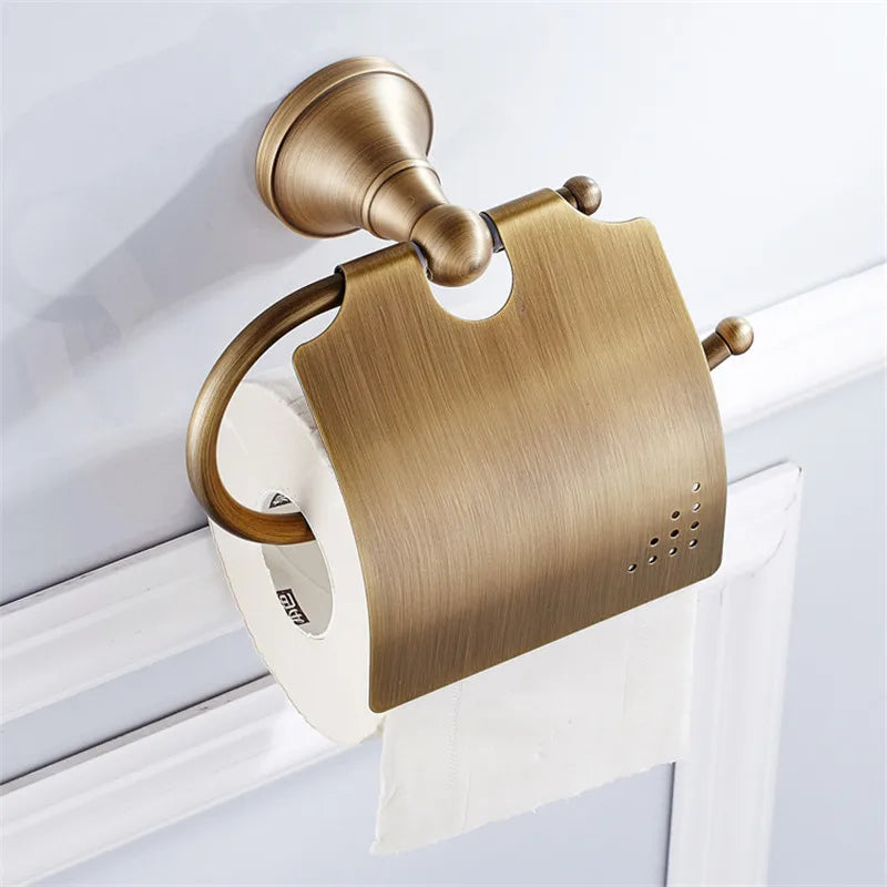 DecorBites™ Bronze Bathroom Accessories Set: Towel Rack, Toilet Brush Holder, Soap Dish, Towel Shelf