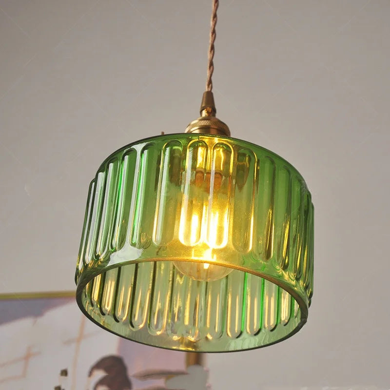 DecorBites™ Green Glass LED Pendant Light: Nordic Modern Hanging Lamp for Bedroom Dining Room