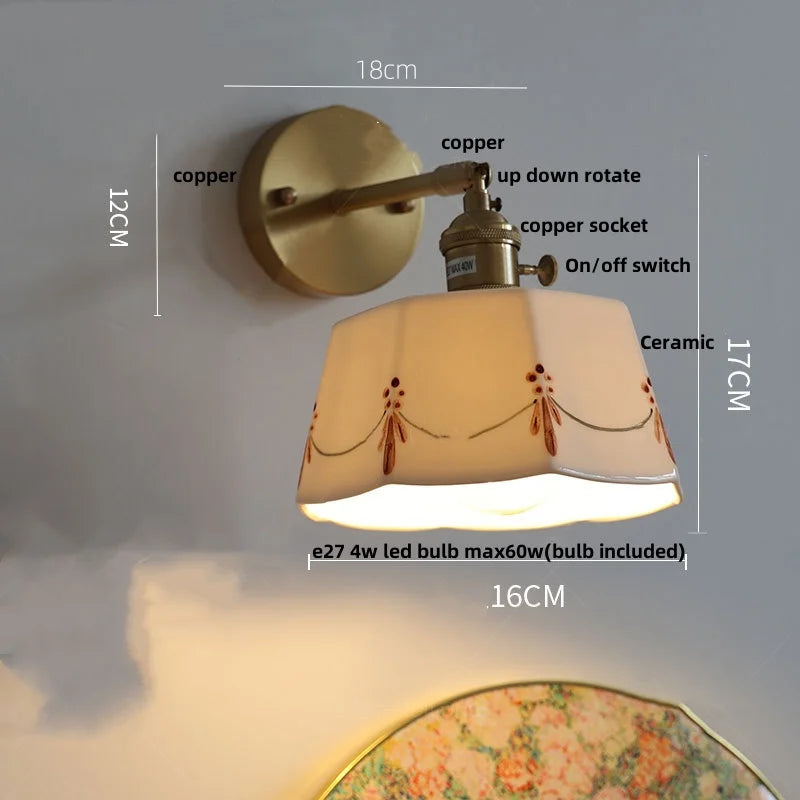 DecorBites™ Ceramic Copper Wall Light Fixture with Pull Chain Switch, E27 LED, Modern Nordic Design