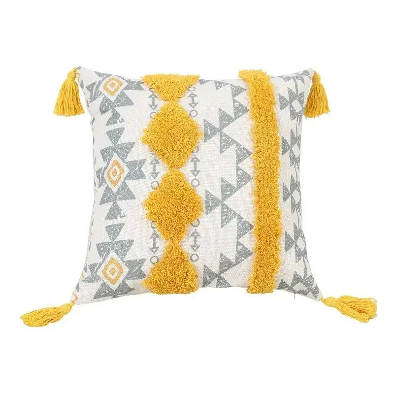 DecorBites™ Geometric Tufted Tassel Cushion Cover Cotton Canvas Fall Pillow Cover