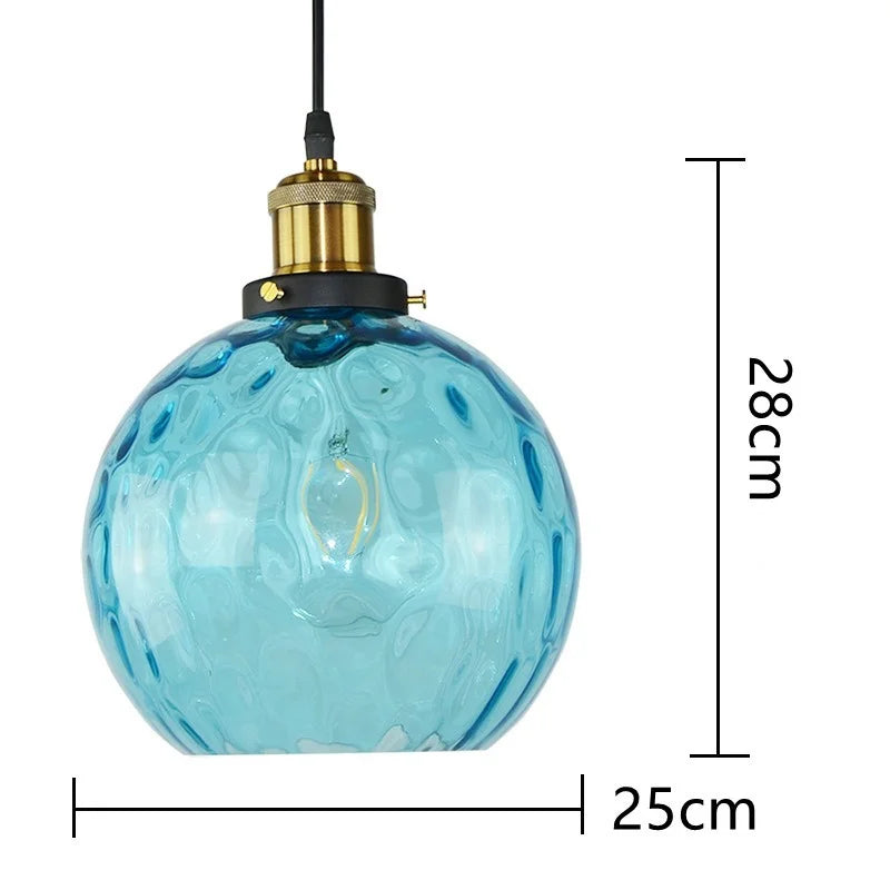 DecorBites™ Blue Glass Ball LED Pendant Light Fixture for Dining Room and Bedroom