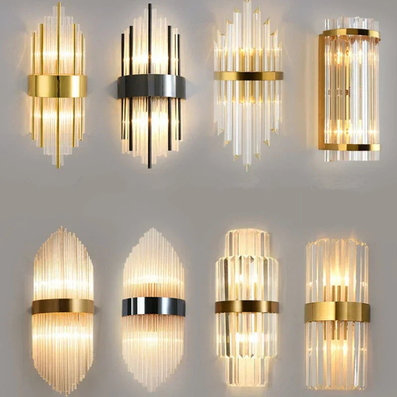 DecorBites™ Black Gold Crystal Wall Lights Modern LED Sconce for Bedroom Living Room
