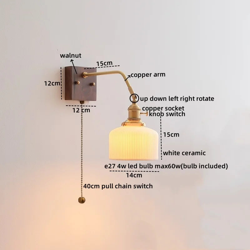 DecorBites™ Ceramic LED Wall Sconce Pull Chain Switch Mirror Light Fixtures