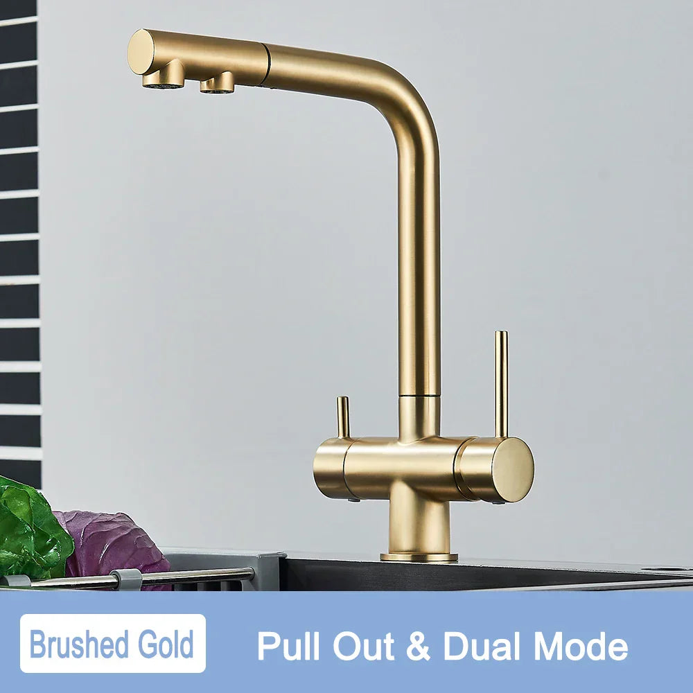 DecorBites™ Black Pull Out Water Purifier Faucet: 2-in-1 Hot Cold Mixer Tap