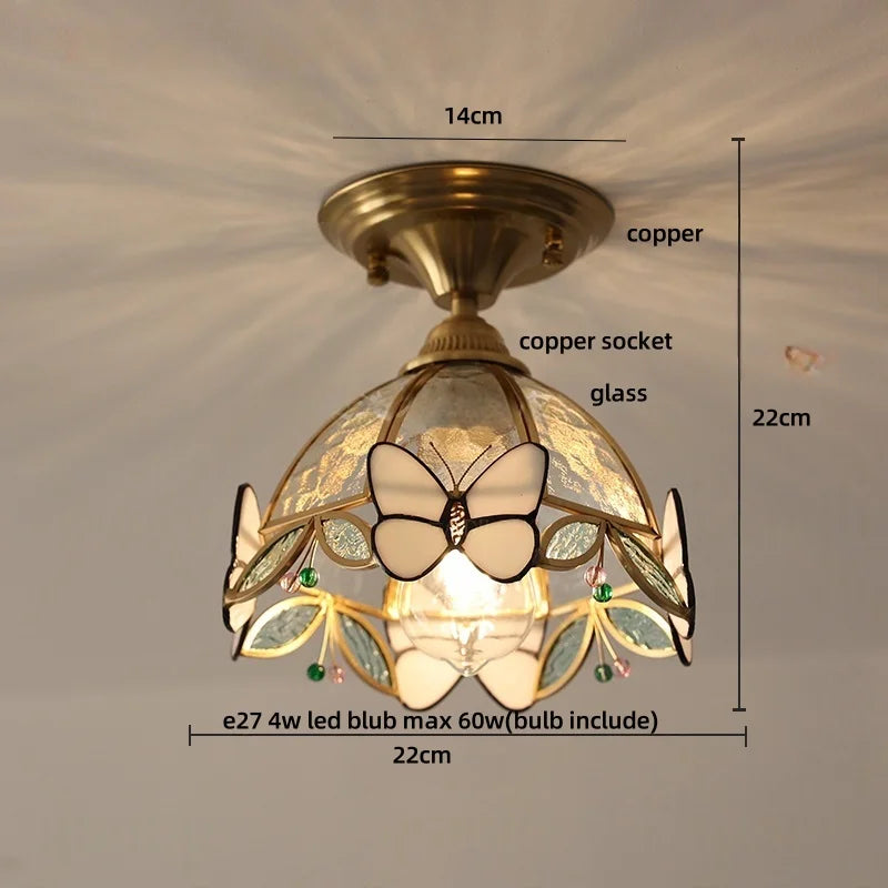DecorBites™ Butterfly Glass LED Ceiling Light - Copper Socket, Creative Bedroom Decor