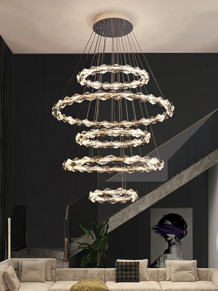 DecorBites™ Crystal Chandelier for Luxury Living Spaces ★ Modern Duplex Ring Light Fixtures