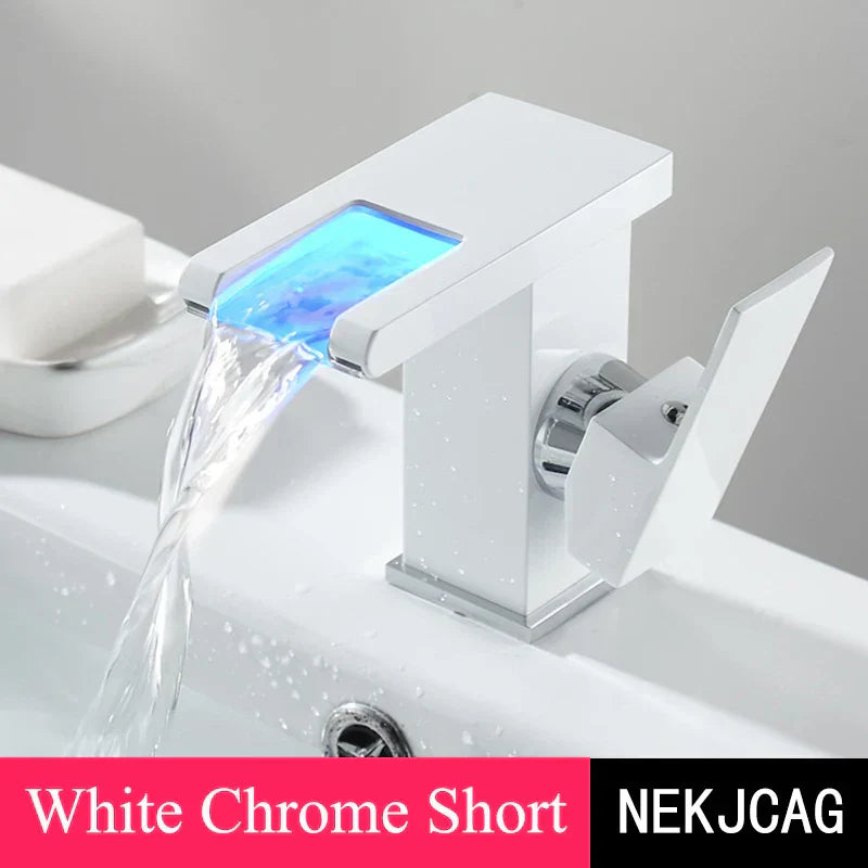 DecorBites™ LED Waterfall Basin Faucet: Black Mixer Tap with Light, Deck Mount Kitchen Sink