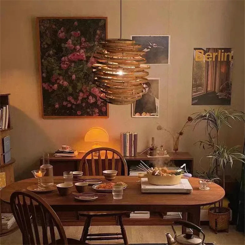 DecorBites™ Bamboo Birdnest Pendant Light for Dining Room, Handmade Wicker Lamp for Kitchen Bar & Living Room