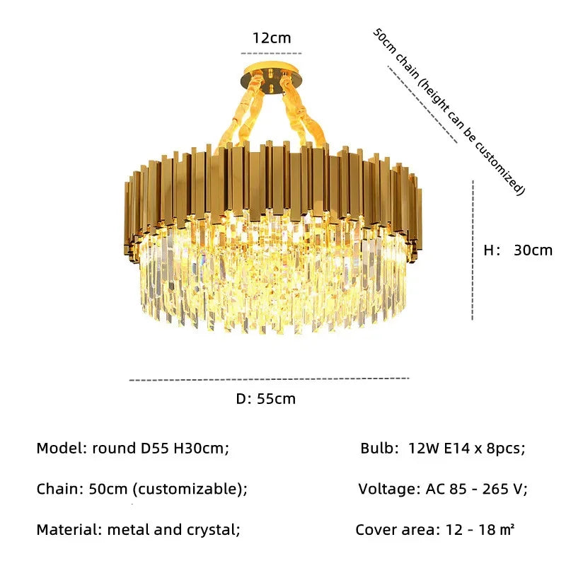 DecorBites™ Gold Crystal Chandelier: Modern Luxury LED Pendant Lights for Living, Dining, Bedroom Decor