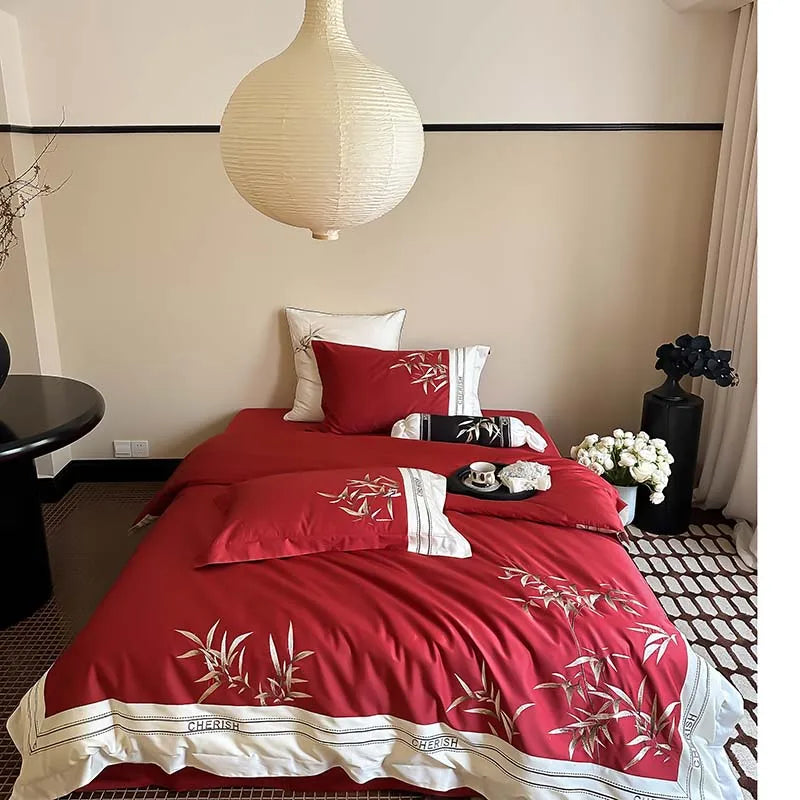 DecorBites™ Bamboo Embroidery 1000TC Egyptian Cotton Bedding Set in Luxury Dark Blue