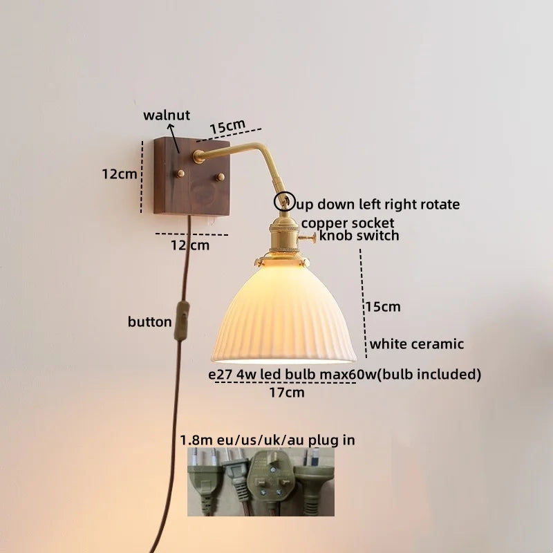 DecorBites™ Amber Glass LED Wall Sconce Pull Chain Switch.