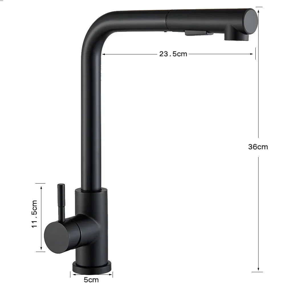 DecorBites™ Black Pull Out Kitchen Faucet 360° Rotation 2 Ways Nozzle Hot Cold Mixer Tap