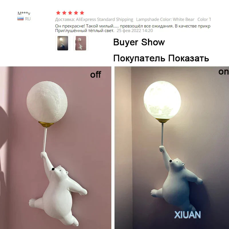 DecorBites™ Blue Pink Bear Wall Lamp for Kids Bedroom, 3D Moon Lighting, G9 Bulb