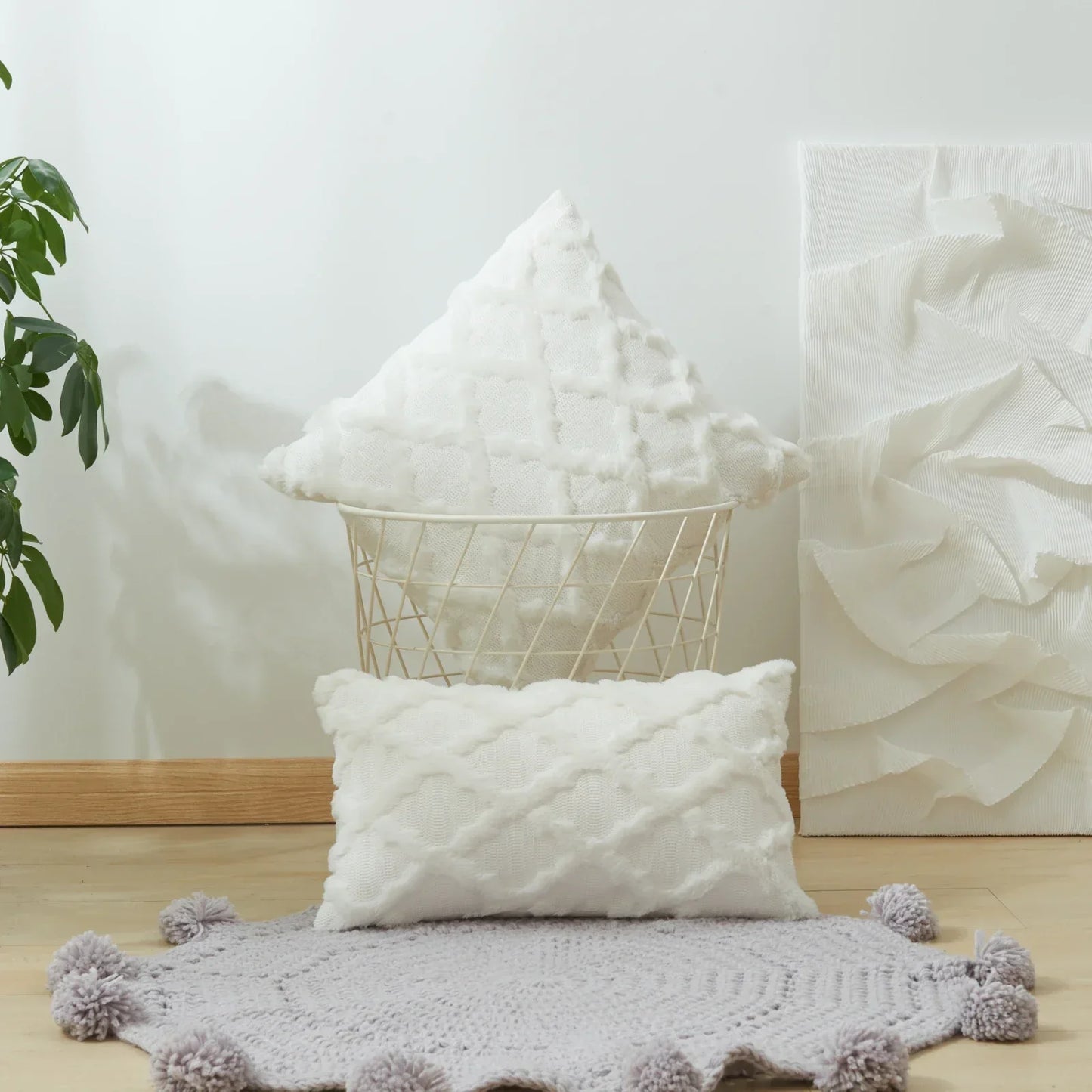 DecorBites™ Diamond Solid Embroidery Cushion Cover for Modern Home Decor