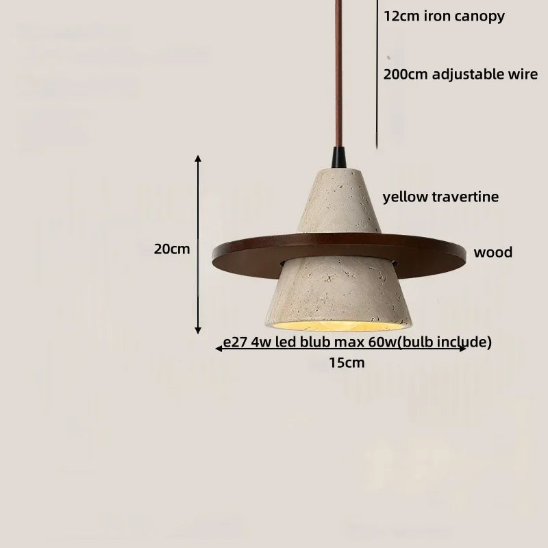 DecorBites™ LED Wood Pendant Light Adjustable Yellow Stone Bedroom Coffee Hanging Lamp