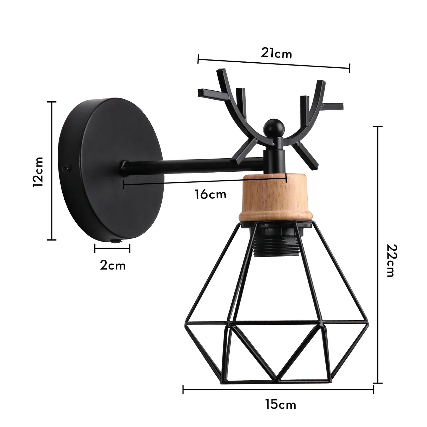 DecorBites™ Black Wooden Wall Light Modern E27 LED Sconce Living Room Decor