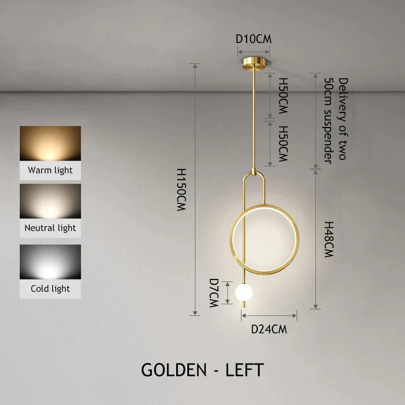 DecorBites™ Gold Black Ring Glass Ball LED Pendant Chandelier