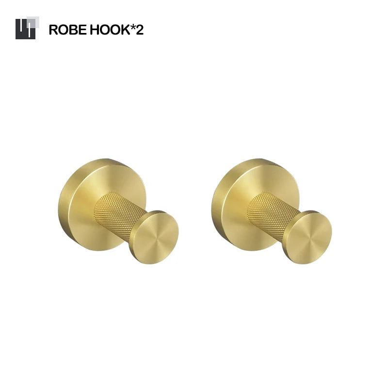 DecorBites™ Brushed Gold Bathroom Set: Towel Bar, Toilet Paper Holder, Hook - Wall Mount Kit