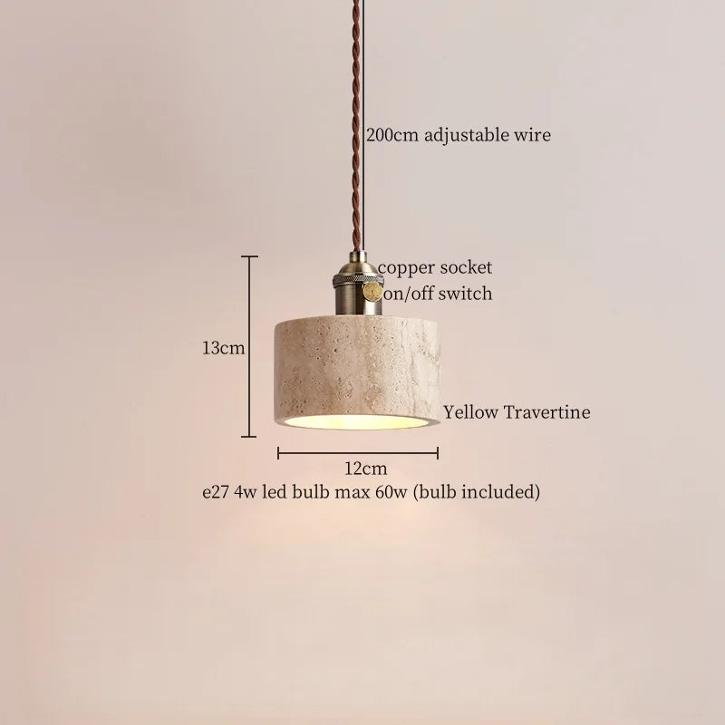 DecorBites™ LED Pendant Light Yellow Travertine Modern Hanging Lampara