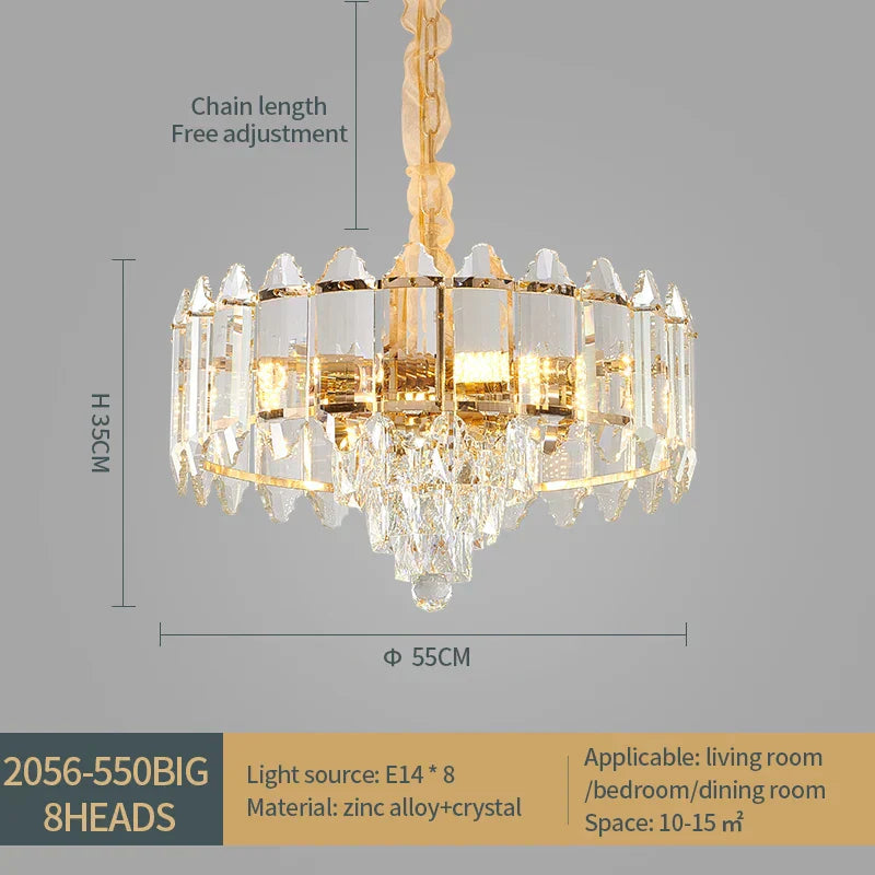 DecorBites™ Crystal Chandelier: American Luxury LED Pendant for Living Room, Dining Room, and Bedroom