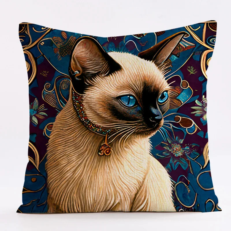 DecorBites™ Cat Design Linen Pillowcase 45x45cm for Home Decor and Cushion Covers