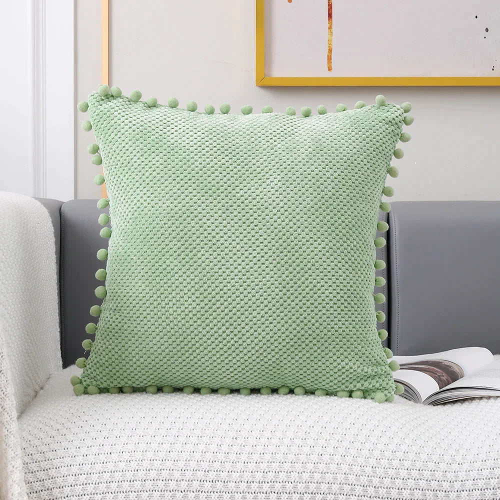 DecorBites™ Beige Pompom Decorative Pillow Cover Set - Premium Quality Home Sofa Decor