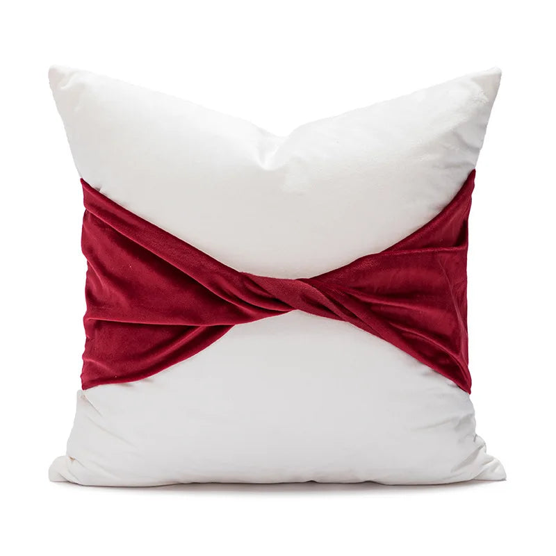 DecorBites™ Christmas Bow Patchwork Velvet Pillow Cover Set for Festive Home Decor