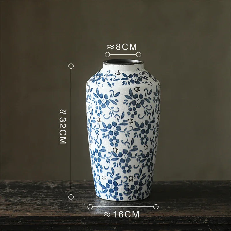 DecorBites™ Blue White Porcelain Vase Hydroponic Ceramic Flower Pot Room Decor