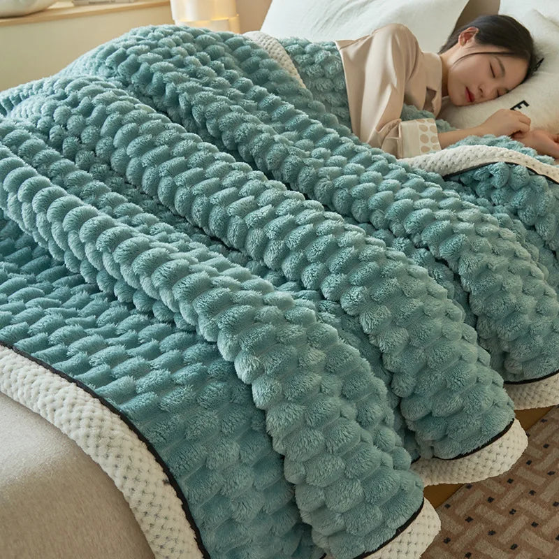 DecorBites™ Double-Layer Coral Fleece Blanket: Super Soft Queen King Quilt for Winter