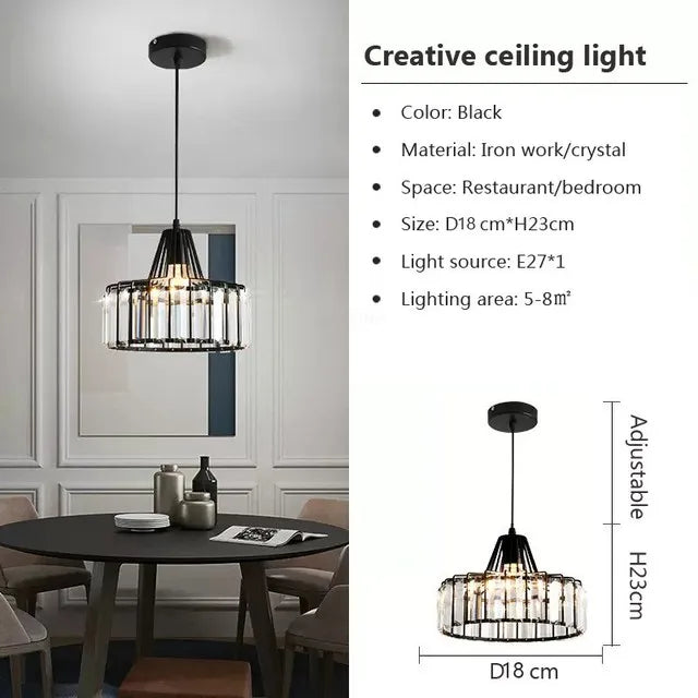 DecorBites™ Crystal LED Pendant Light: Retro Gold Lampshade for Living Room, Bedroom, Dining Room