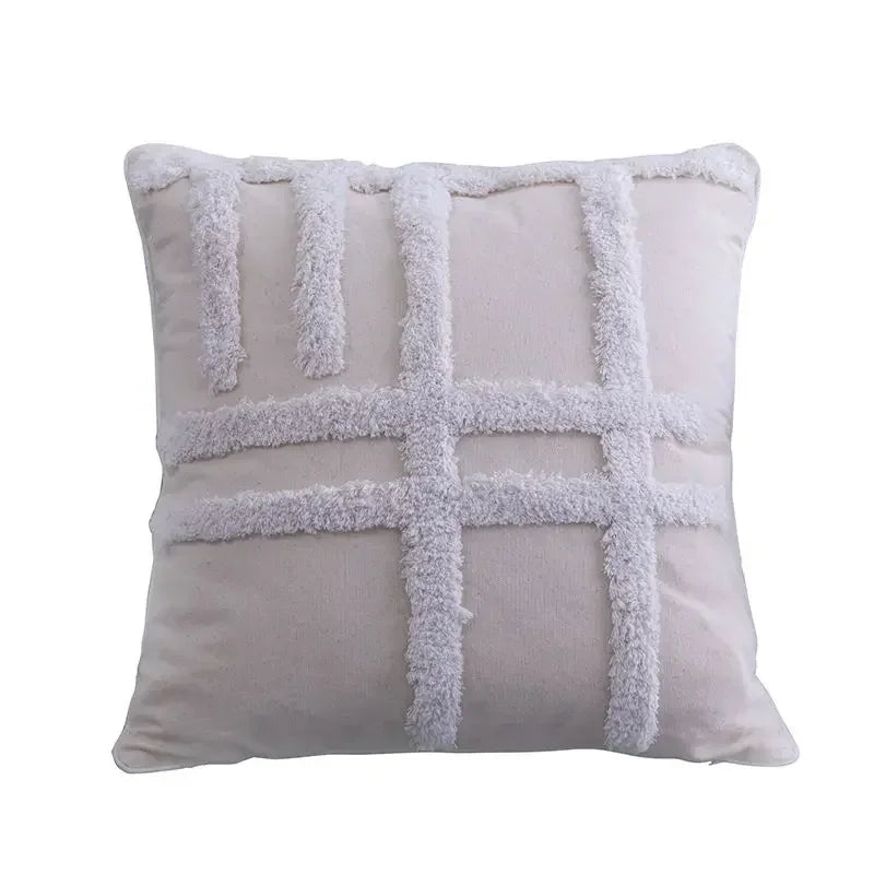 DecorBites™ Geometric Tufted Tassel Cushion Cover Cotton Canvas Fall Pillow Cover