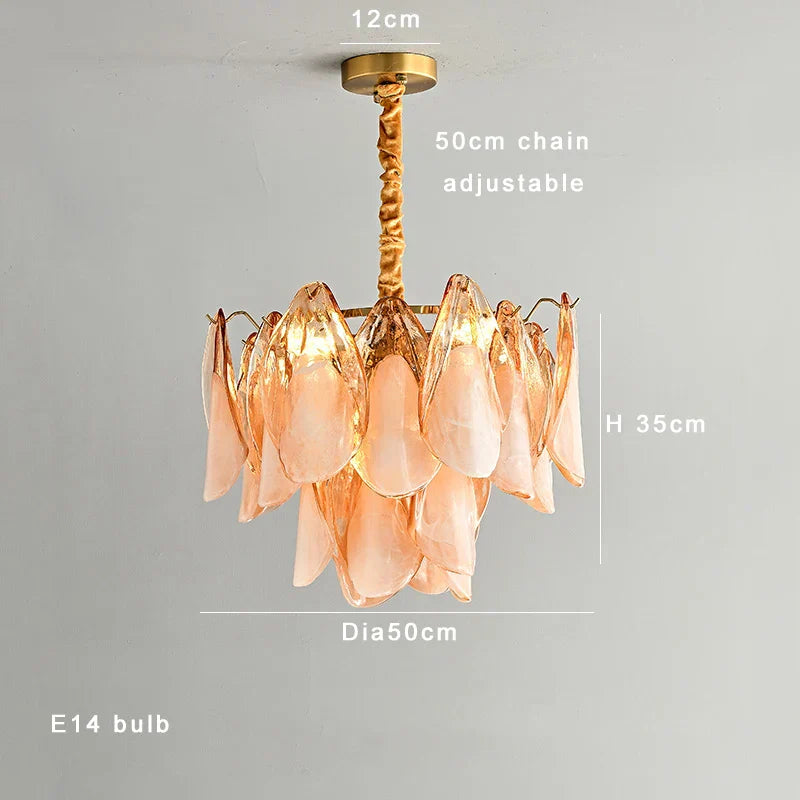 DecorBites™ Amber Glass Chandelier: Dimmable Luxury Light Fixture for Living Room Hall