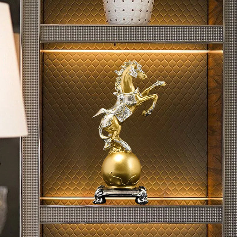 DecorBites™ Golden Horse Sculptures: Home & Office Decor Ornaments