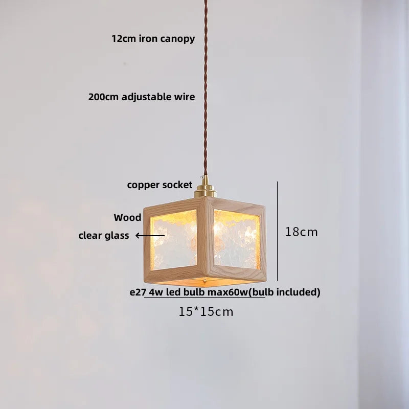DecorBites™ Glass LED Pendant Lamp Walnut Wood Brass Hanging Lights