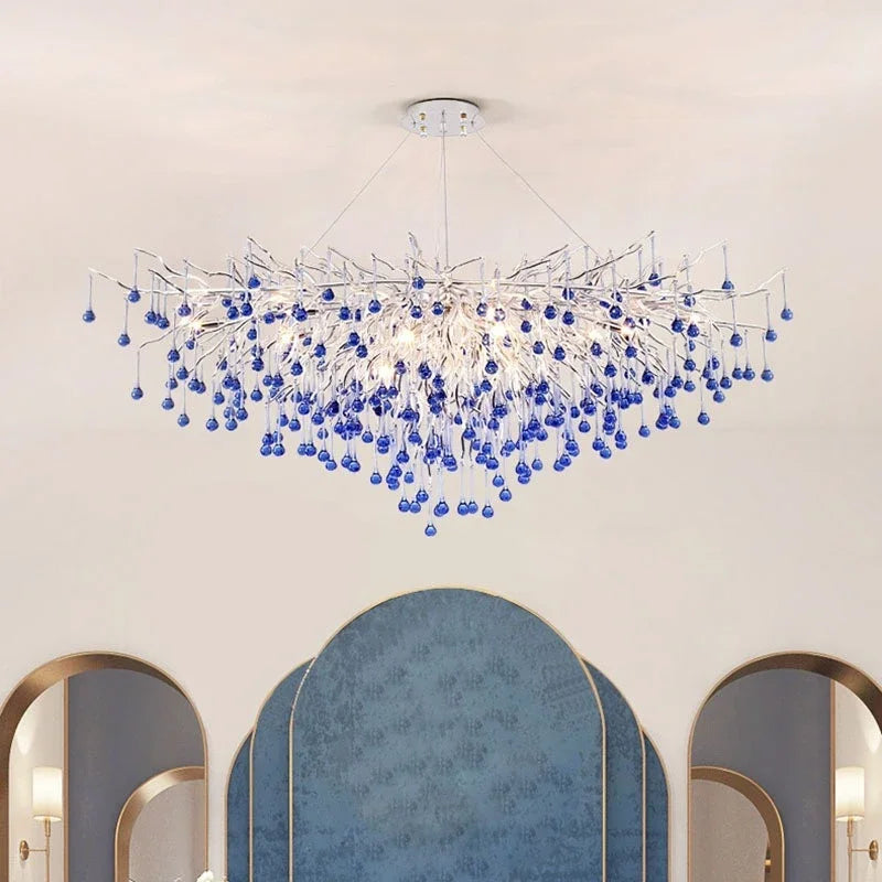 DecorBites™ Blue Crystal LED Chandelier: Luxury Classic Pendant Light for Living Room.