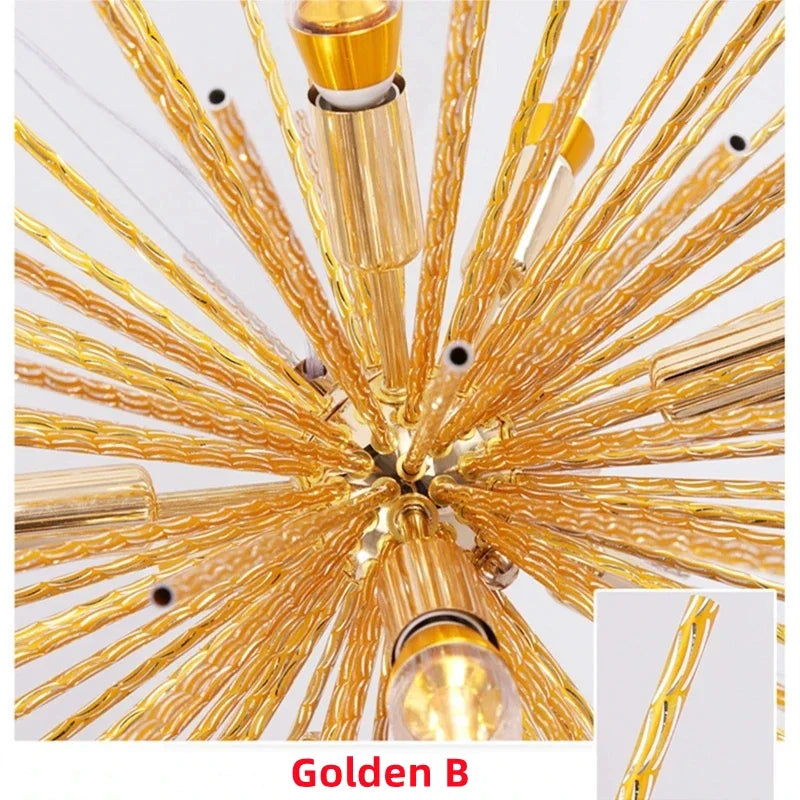 DecorBites™ Geometric Starburst Chandelier: Modern LED Ceiling Lighting for Living Room & Restaurant